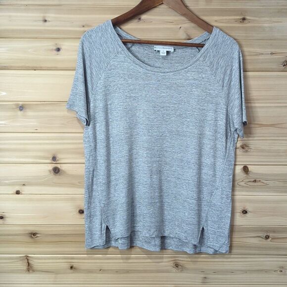 White+Warren Top Womens Small Gray Short Sleeve Ribbed Tee - Picture 1 of 8